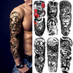 Kotbs lion-wolf sleeve tattoo set offers bold full-arm coverage for cosplay.