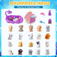 Kottke bath bombs with dog figurines surprise during bath time.