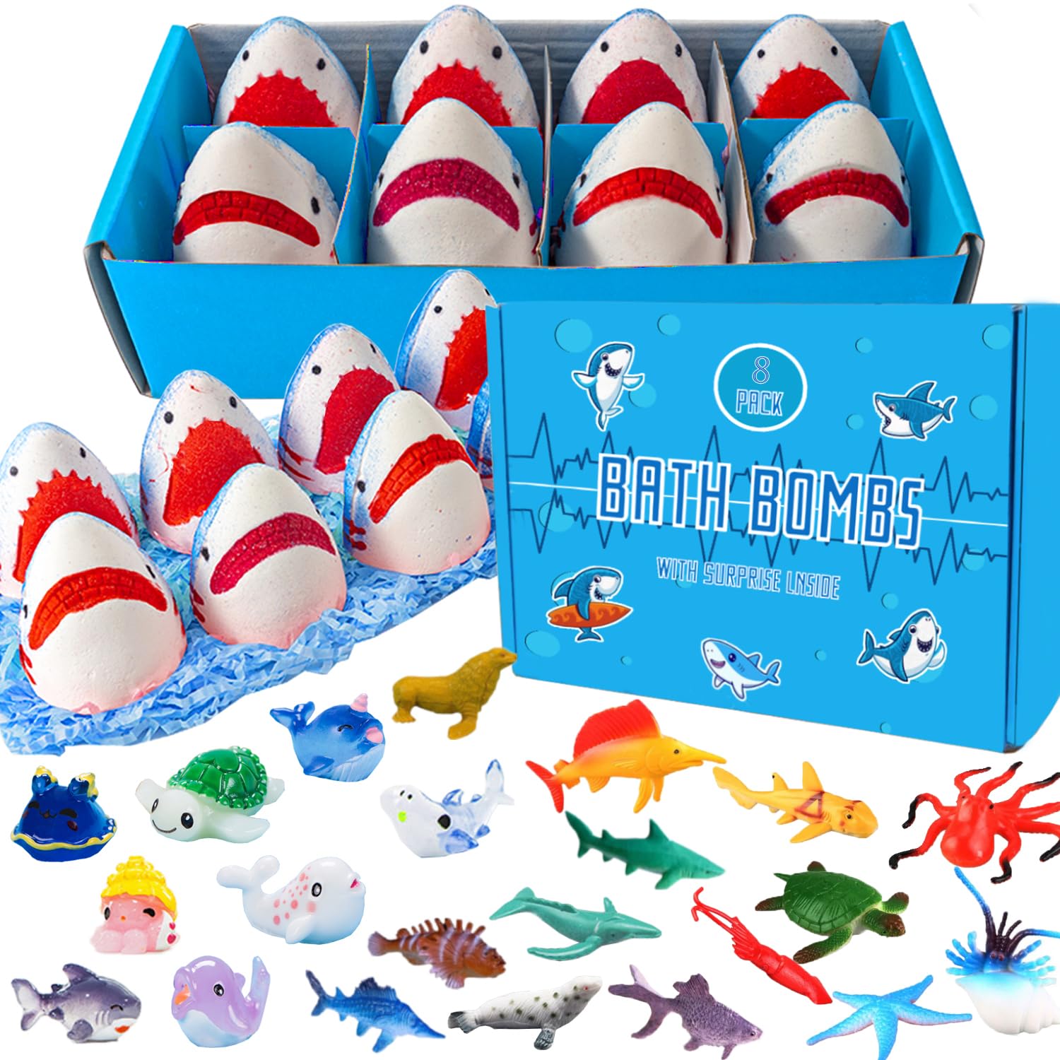 Kottke Shark Bath Bombs with surprise shells for playful bath time.
