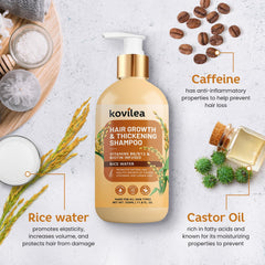 Kovilea bottle label close-up highlighting biotin and castor oil benefits