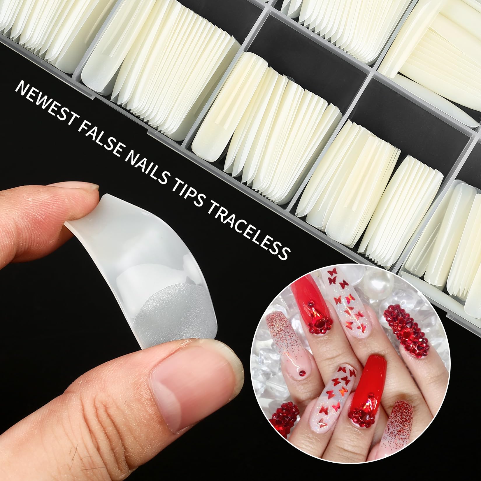 KOXXIAMOQ 12-size nail tips box keeps tips organized.