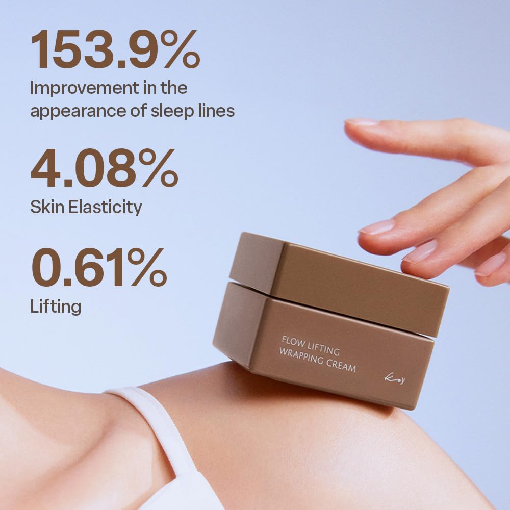KOY Flow lifting-wrapping cream application demonstrates upward smoothing for daily use.