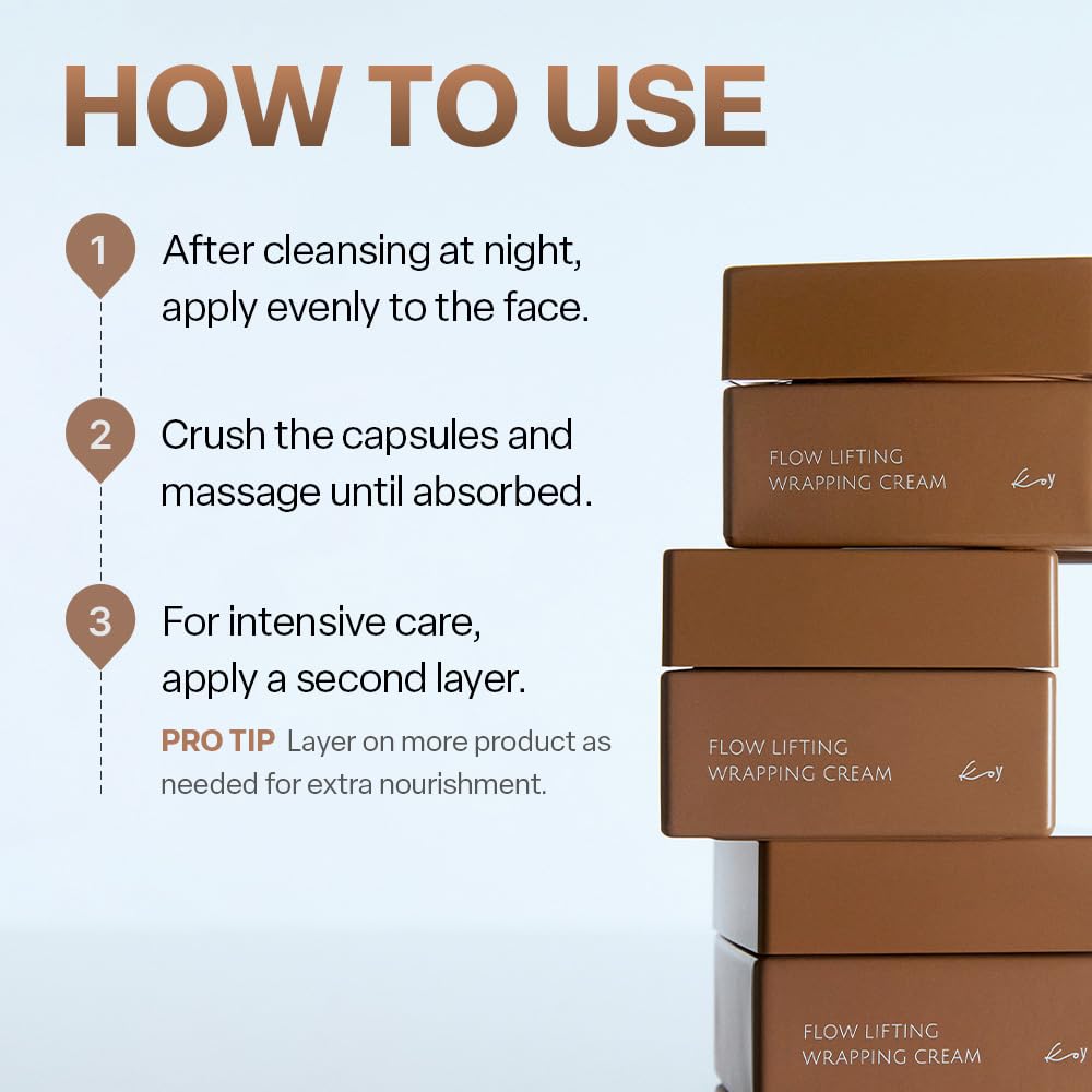 KOY Flow lifting-wrapping cream packaging box signals premium skincare.