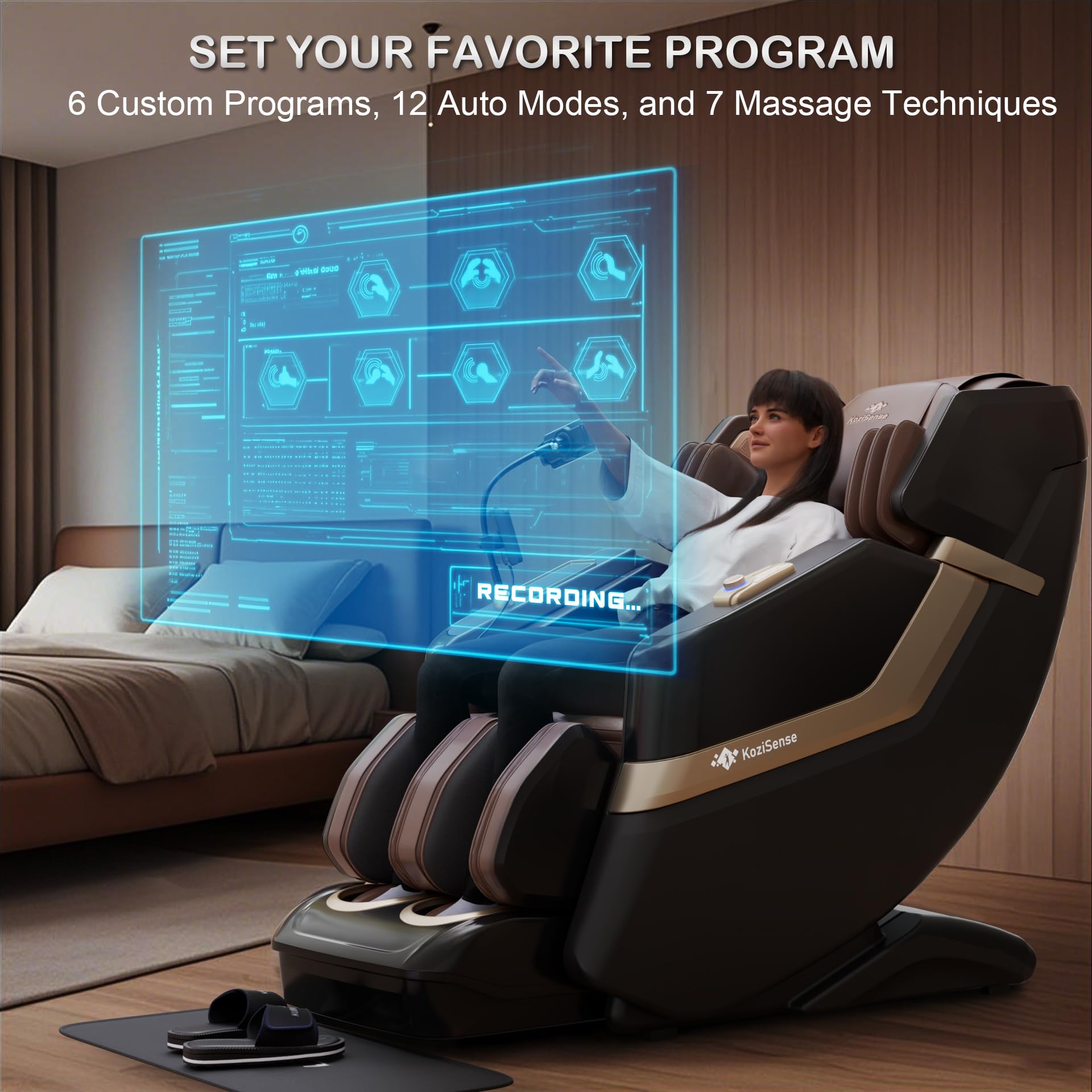 KoziSense KZ-313 zero gravity recline shown for improved circulation.