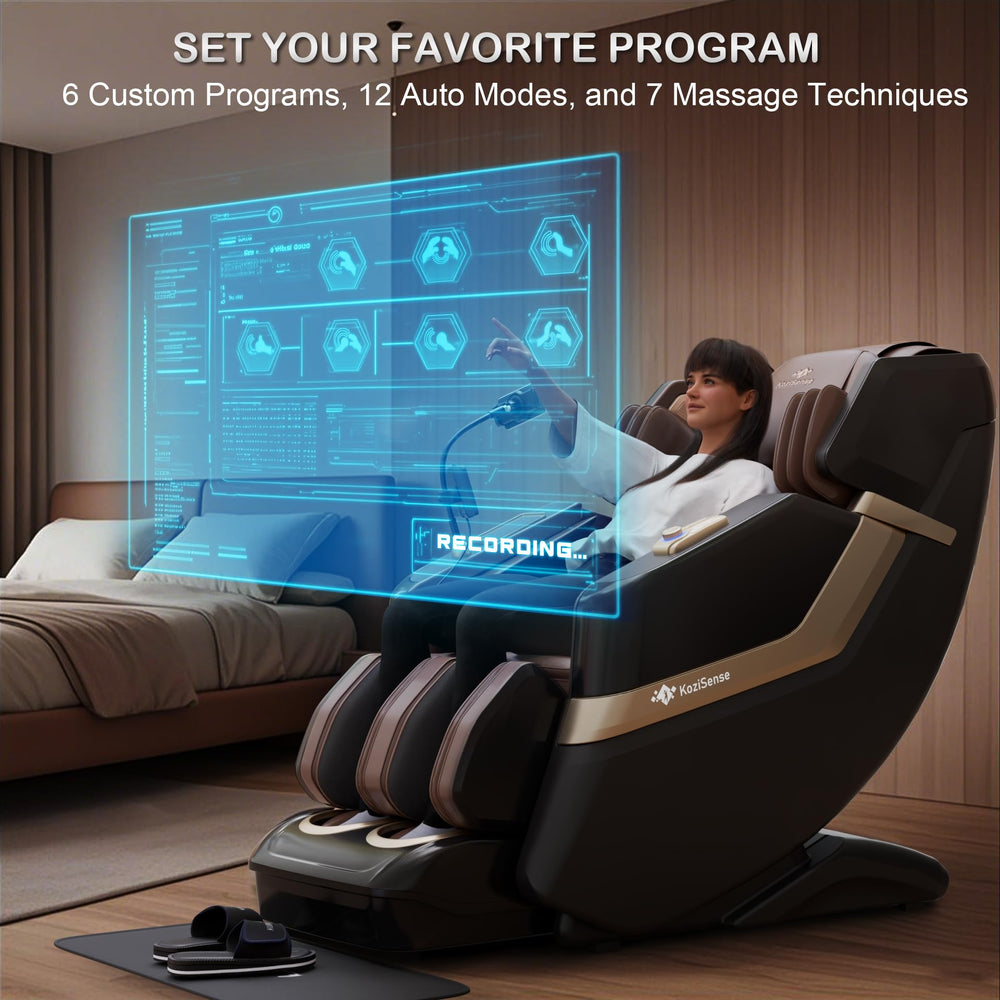 KoziSense KZ-313 zero gravity recline shown for improved circulation.