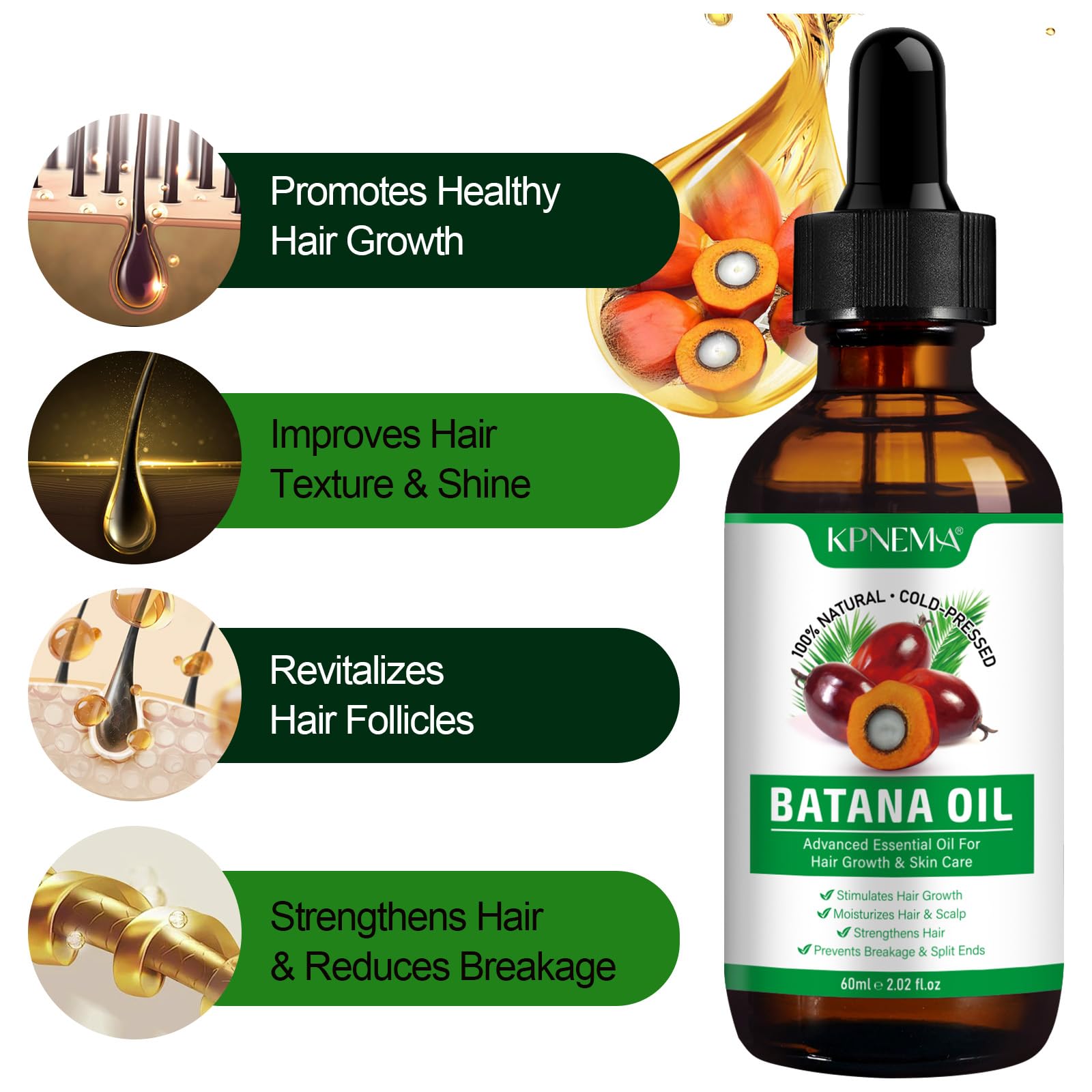 KPNEMA Batana Oil being applied to hair for deep conditioning.