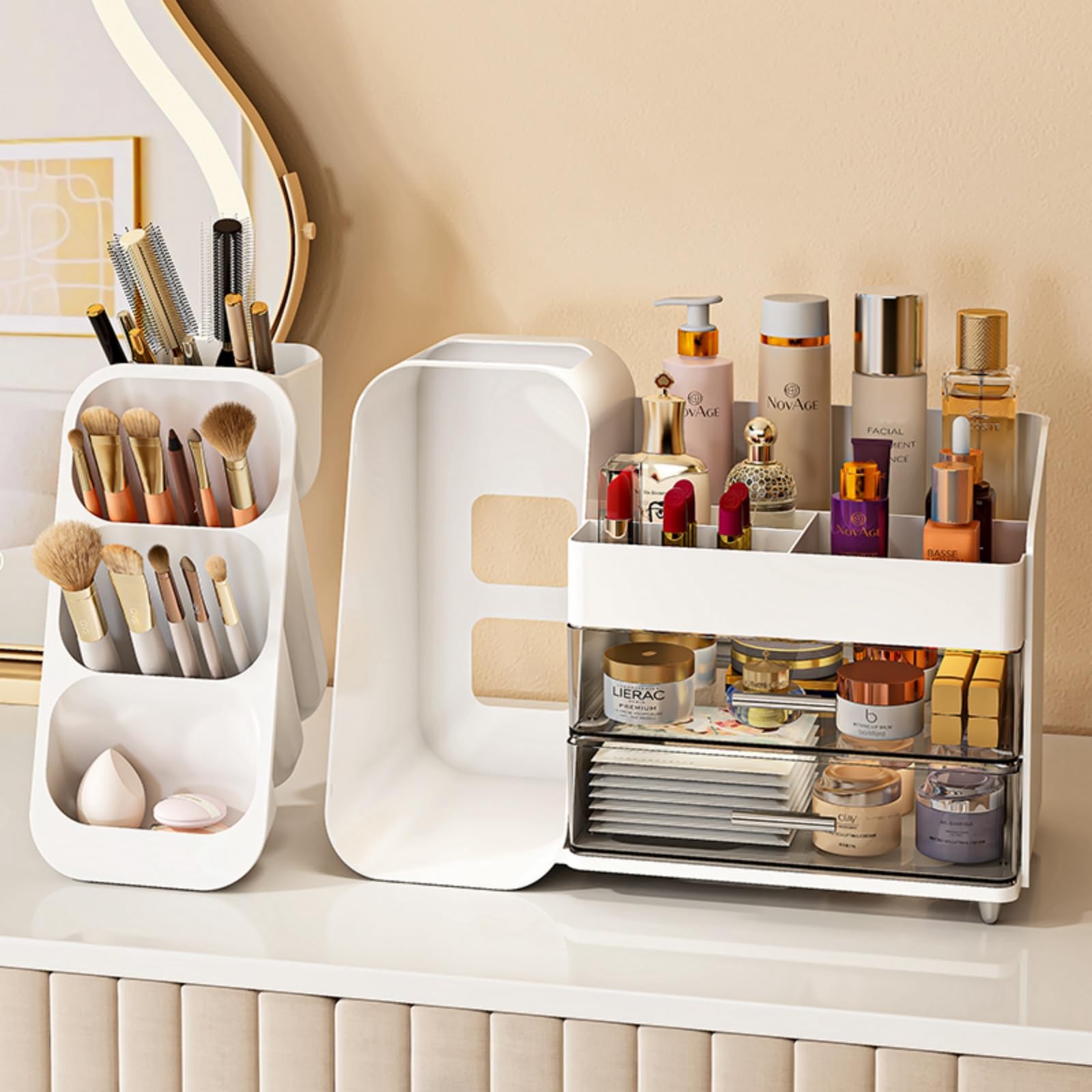 KQJS makeup organizer sits neatly on any vanity or desk