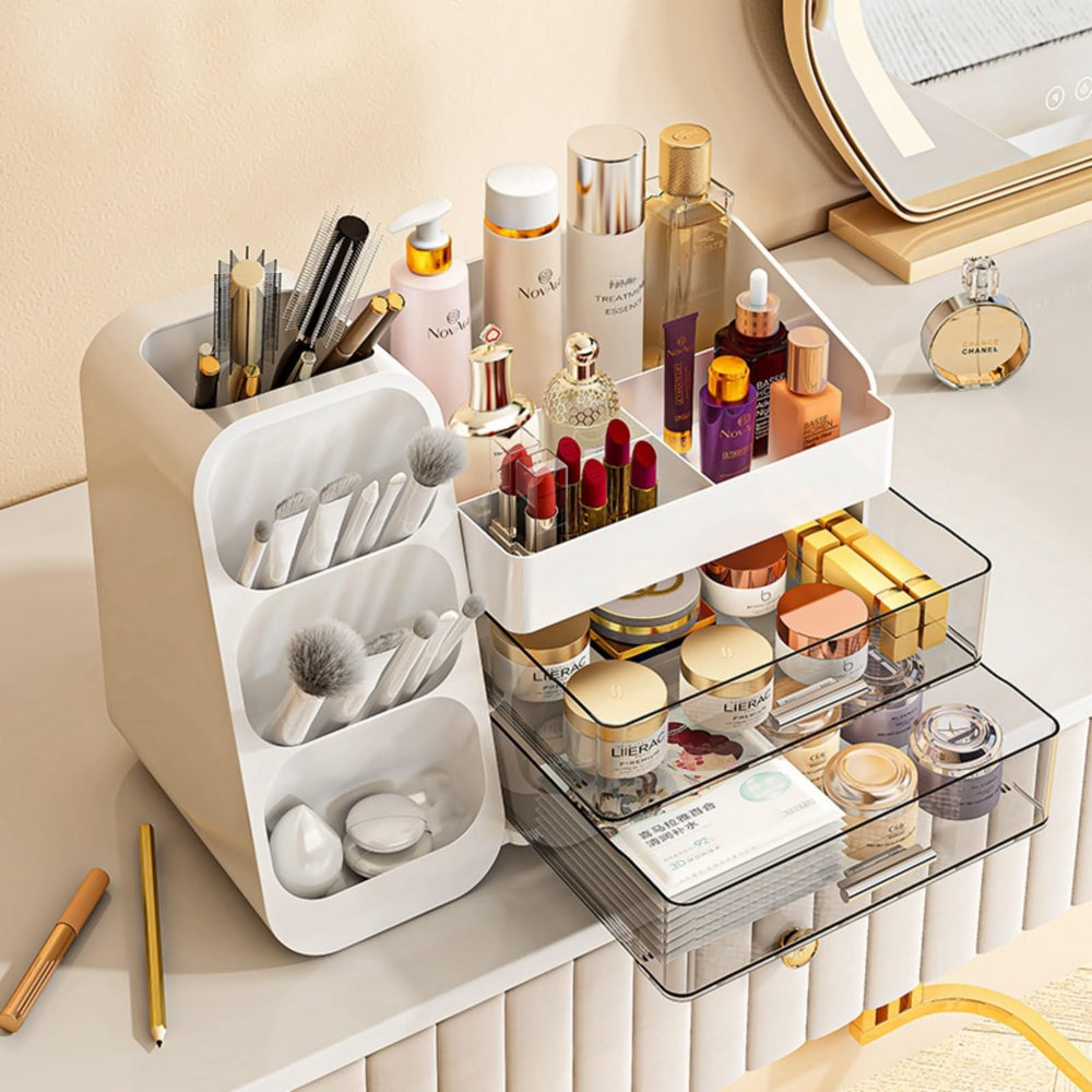 KQJS waterproof design protects cosmetics on bathroom counter