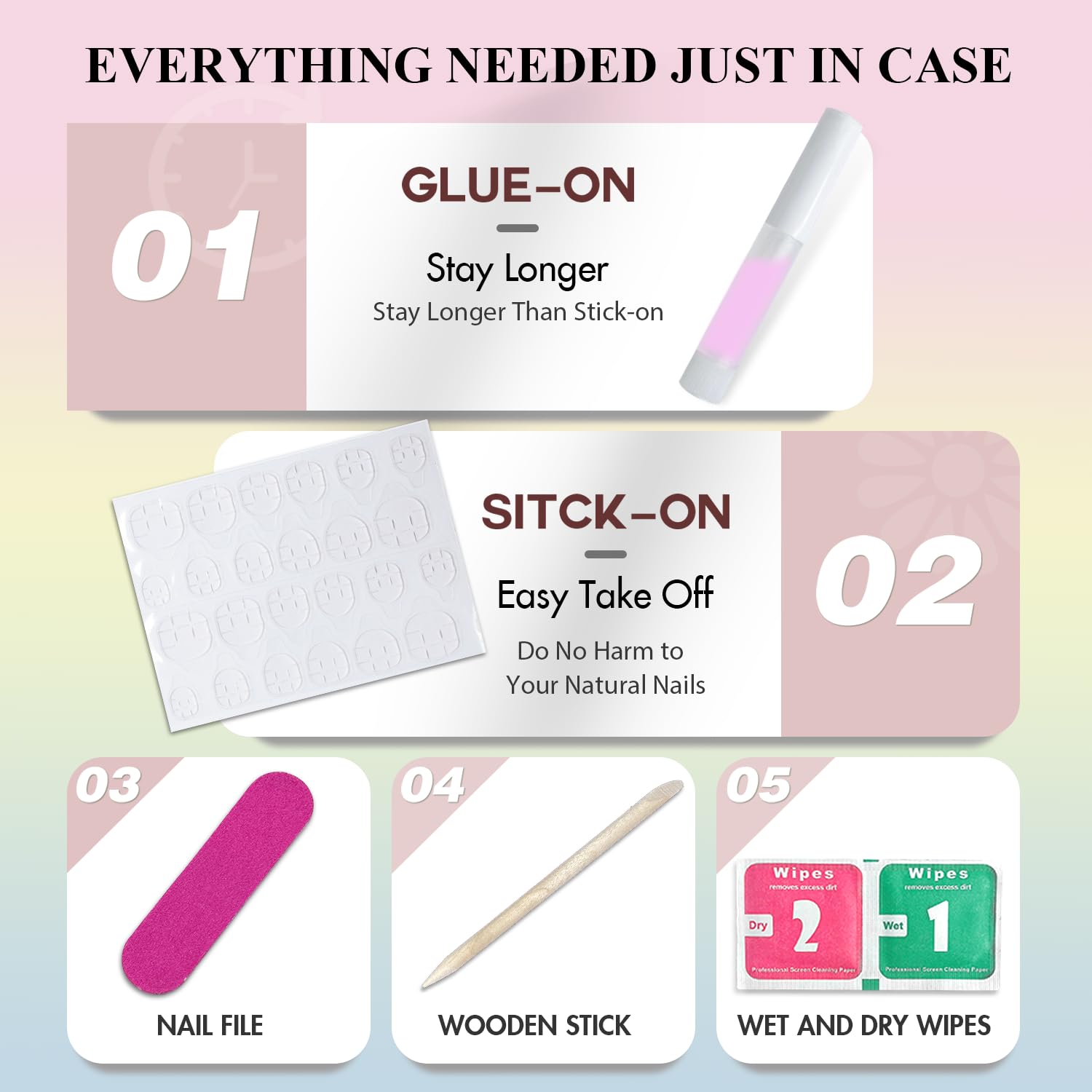 KQueenest all-in-one nail kit includes glue and tabs for DIY manicure
