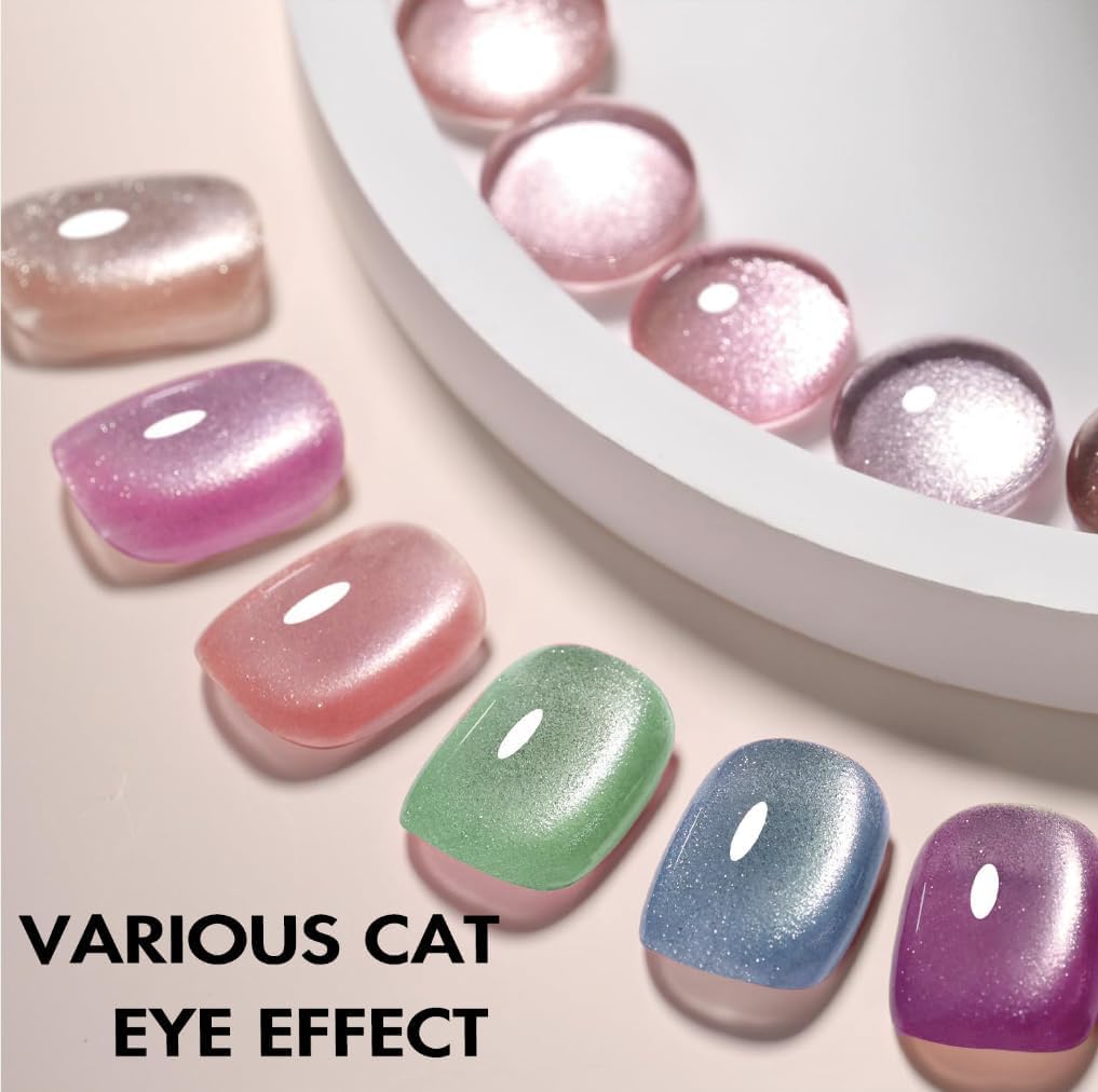 KQueenest cat eye nails closeup shows multidimensional shimmer for chic style.