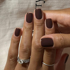 KQueenest dark coffee acrylic nails press-on offering durable, water-resistant wear