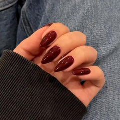 KQueenest dark red press-on nails packaging for quick manicure upgrade