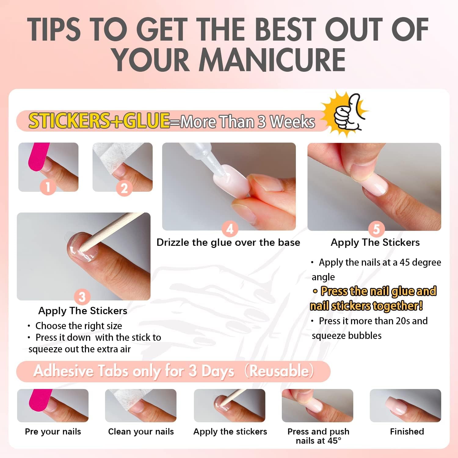 KQueenest glue-on nails demonstrating secure adhesion with tabs