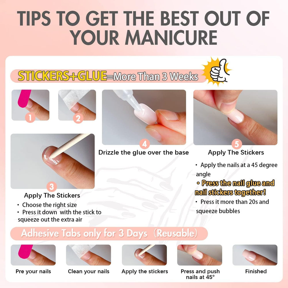 KQueenest glue-on nails demonstrating secure adhesion with tabs