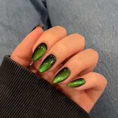 KQueenest neon green cat eye nails almond medium, vibrant sparkle for party looks.