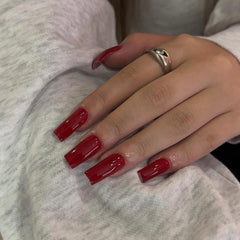 KQueenest red press on nails in gloss finish for quick, polished looks.