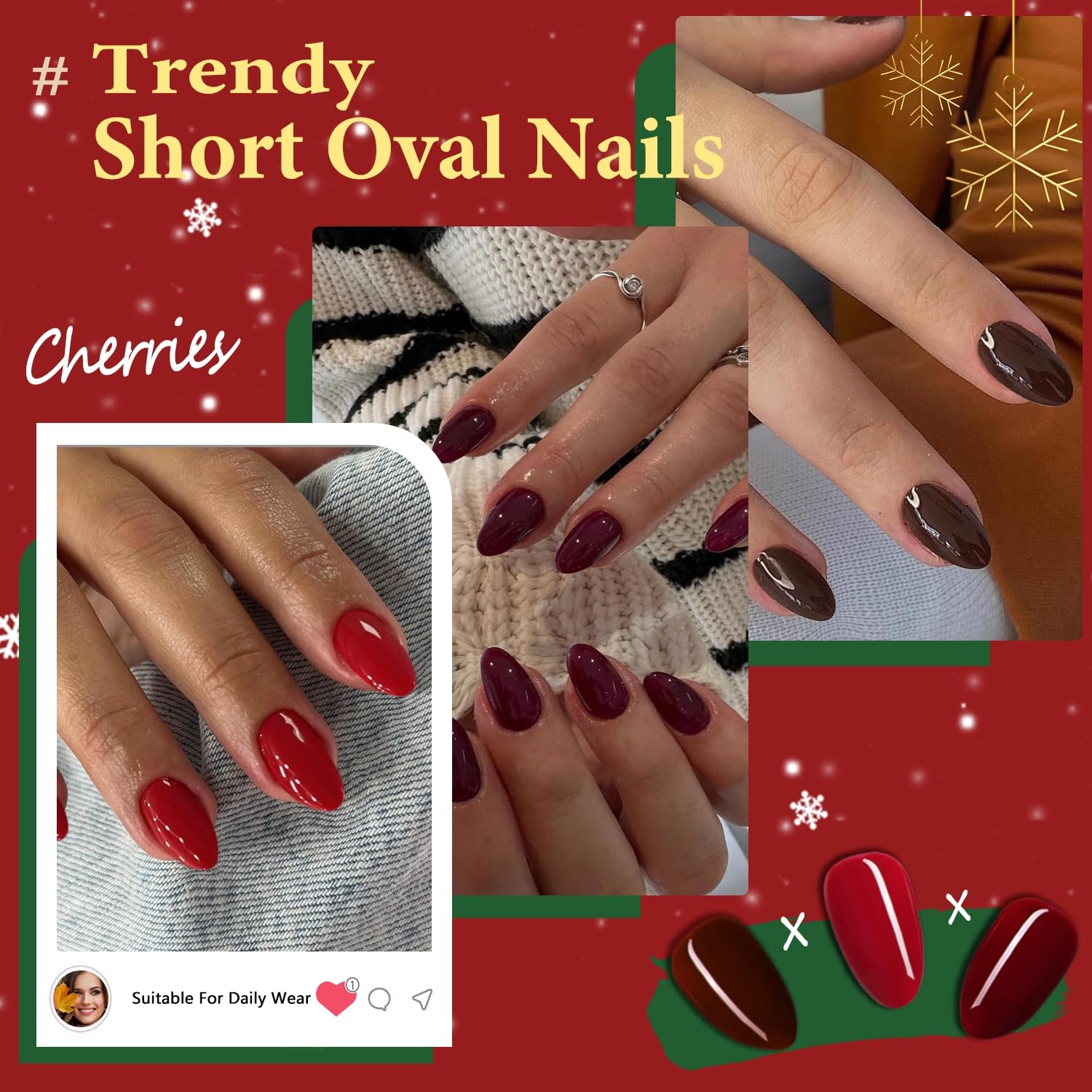 KQueenest red press-on nails with easy application for polished look
