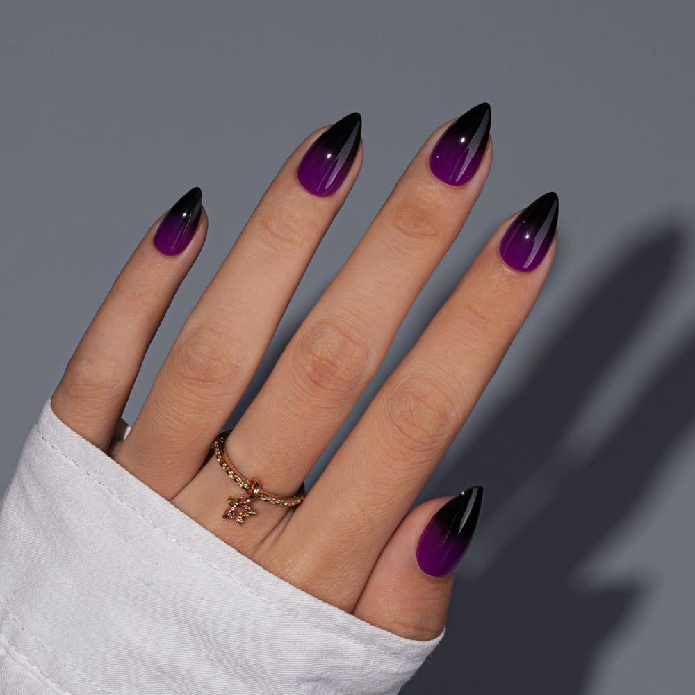 KQueenest short almond nails being applied at home for a quick manicure