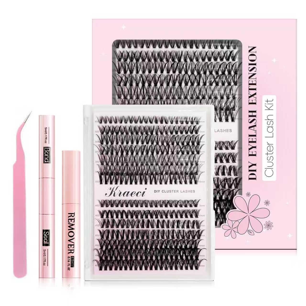 Kraeci lash extension kit with cluster lashes 9-16mm for natural, voluminous look.
