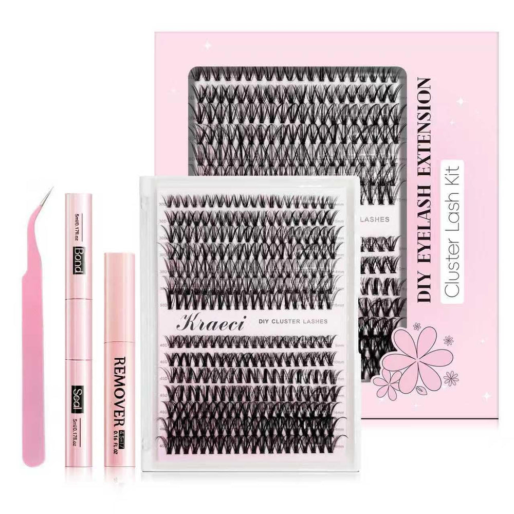 Kraeci lash extension kit with cluster lashes 9-16mm for natural, voluminous look.
