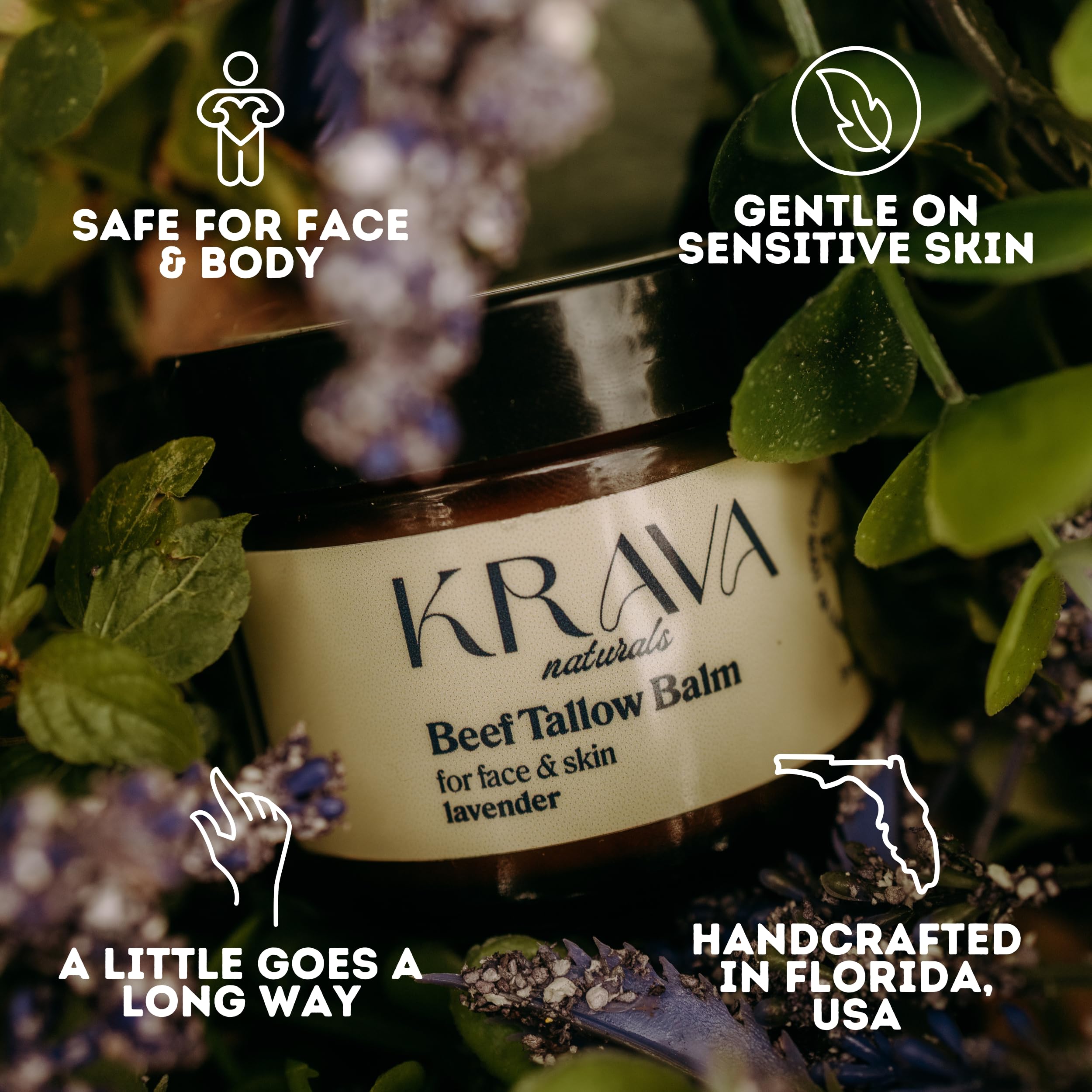 Krava Naturals hands and body application showing versatile tallow use.