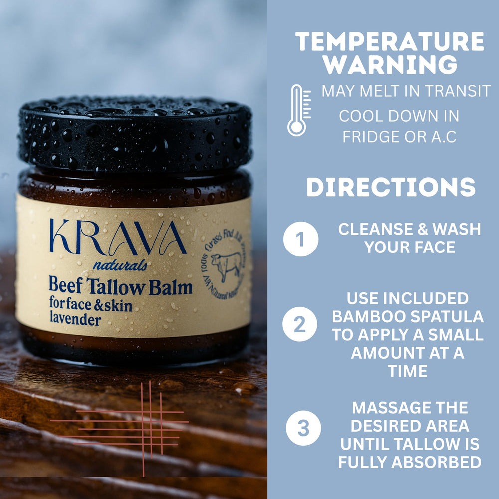 Krava Naturals vitamin-rich tallow nourishes skin with A, D, E, K.