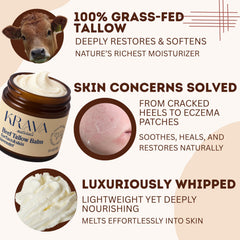 Krava Naturals whipped tallow balm application shows a fluffy smoothing texture.