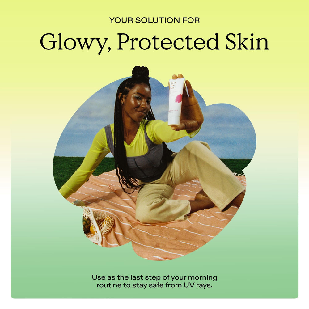 KraveBeauty Beet The Sun application on face demonstrating quick, makeup-ready routine.