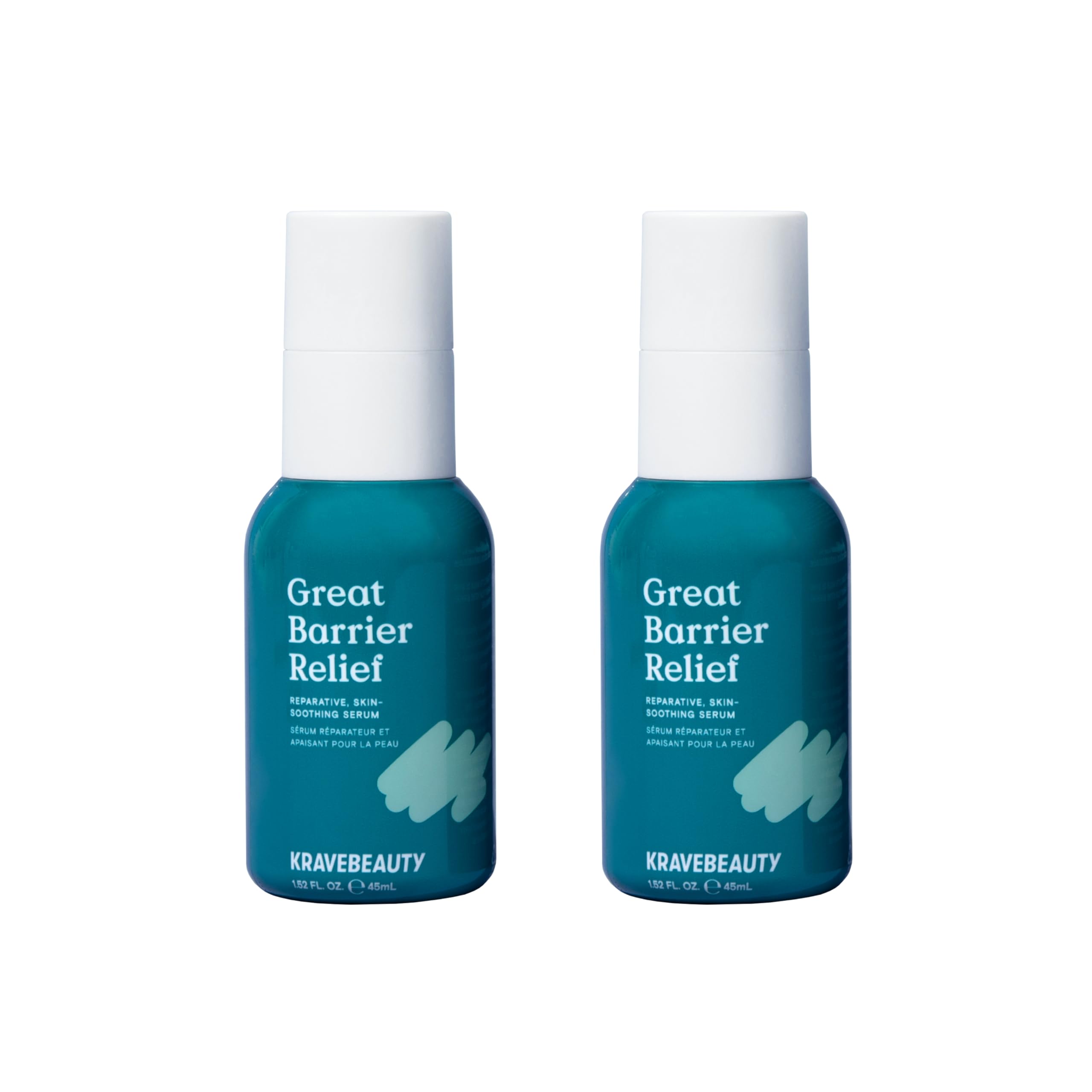 KraveBeauty Great Barrier Relief Serum Duo bottles shown for soothing redness and hydration.