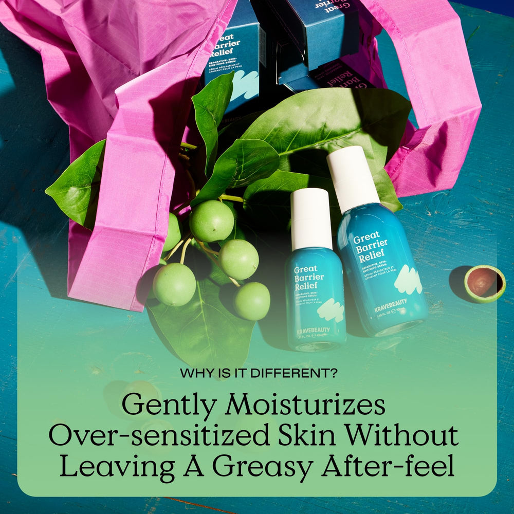 Creamy Great Barrier Relief serum massaged into skin for calm and balance.
