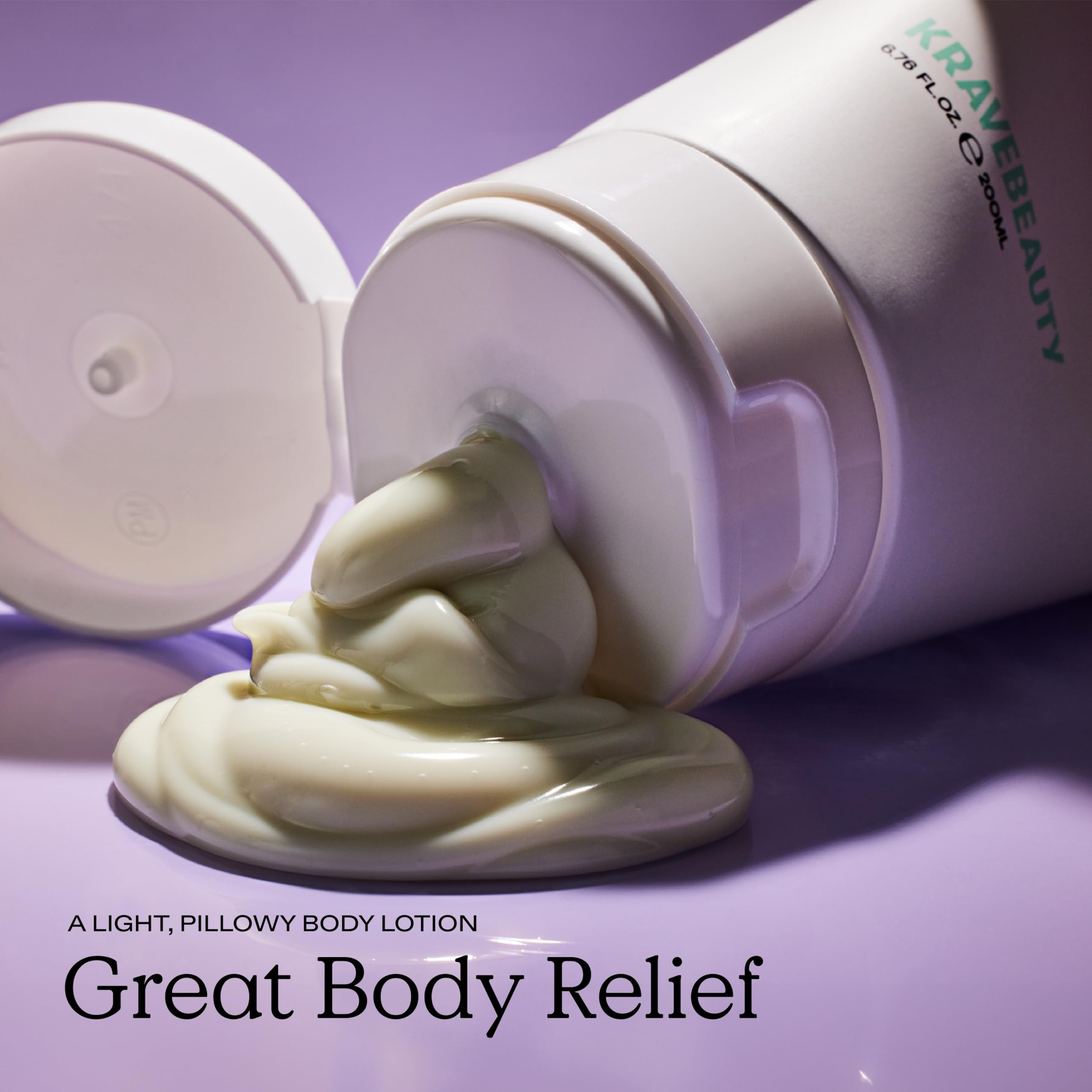 KraveBeauty Great Body Relief texture swirl demonstrates soothing, fast-absorbing moisture for sensitive skin.