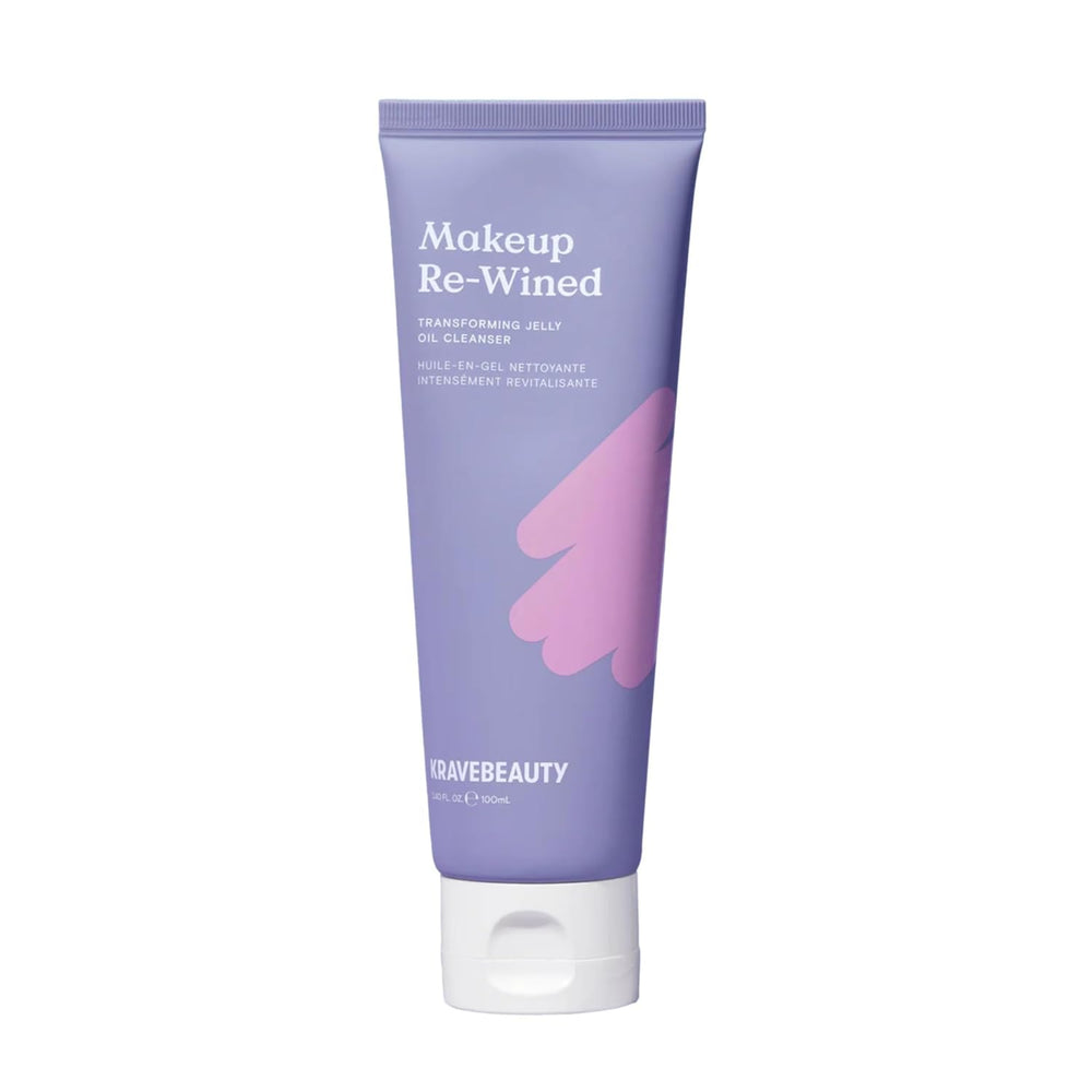 KraveBeauty Makeup Re-Wined jar front shows gentle makeup removal in action