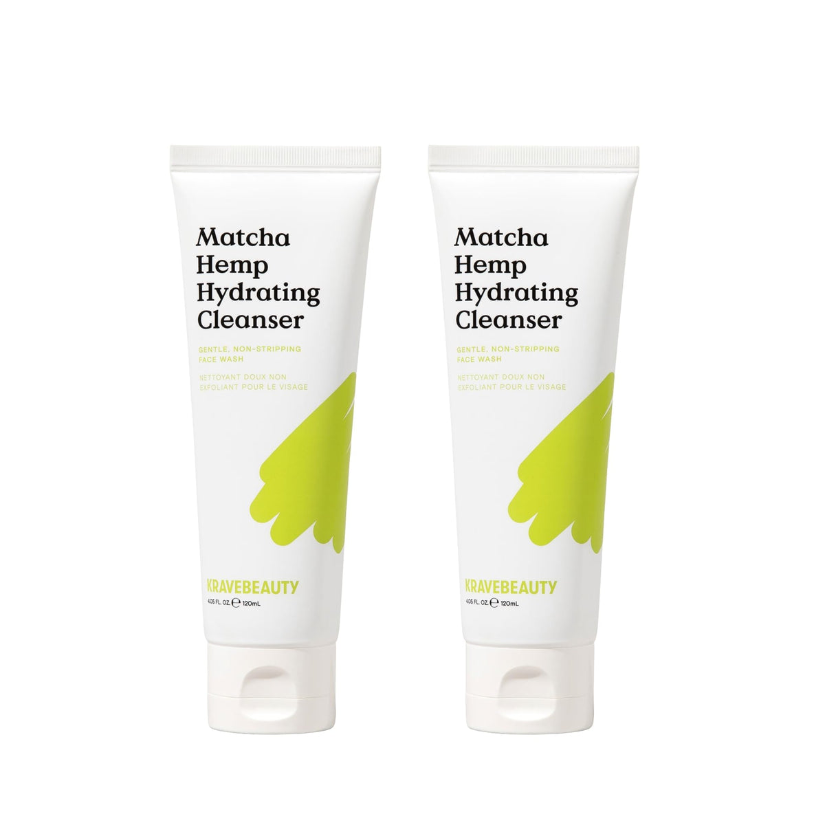 KraveBeauty Matcha Hemp Hydrating Cleanser Duo bottles for daily, gentle cleansing.