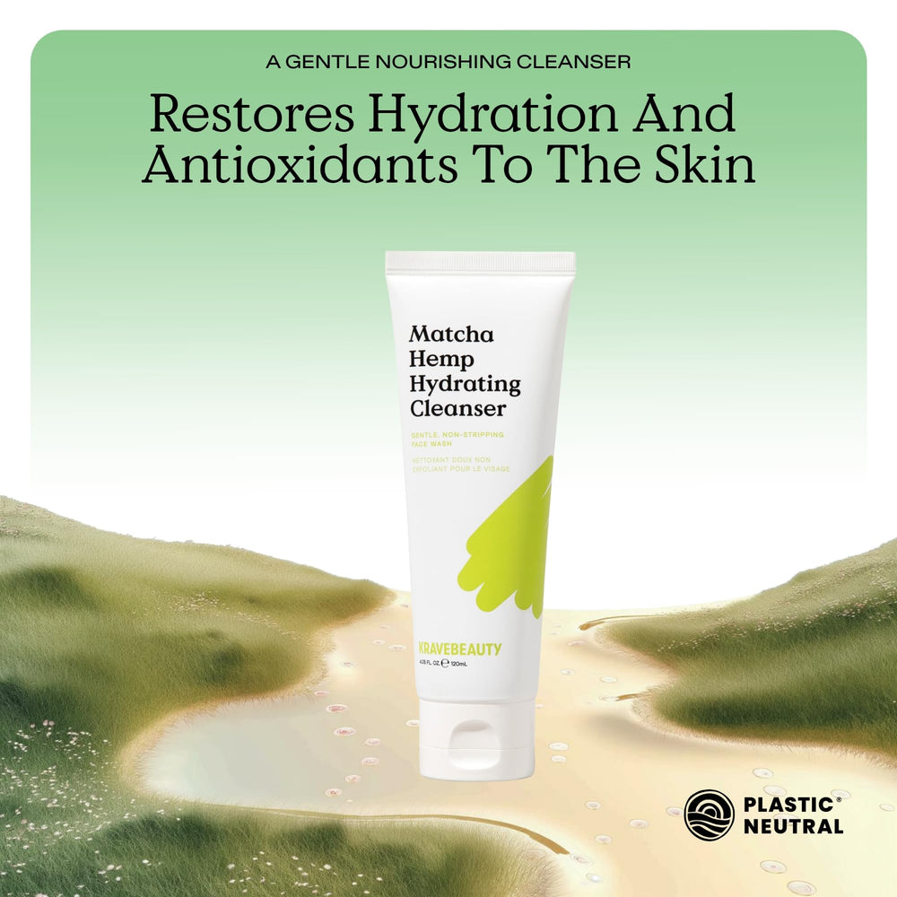 Close-up of creamy lather from KraveBeauty Matcha Hemp Hydrating Cleanser Duo.