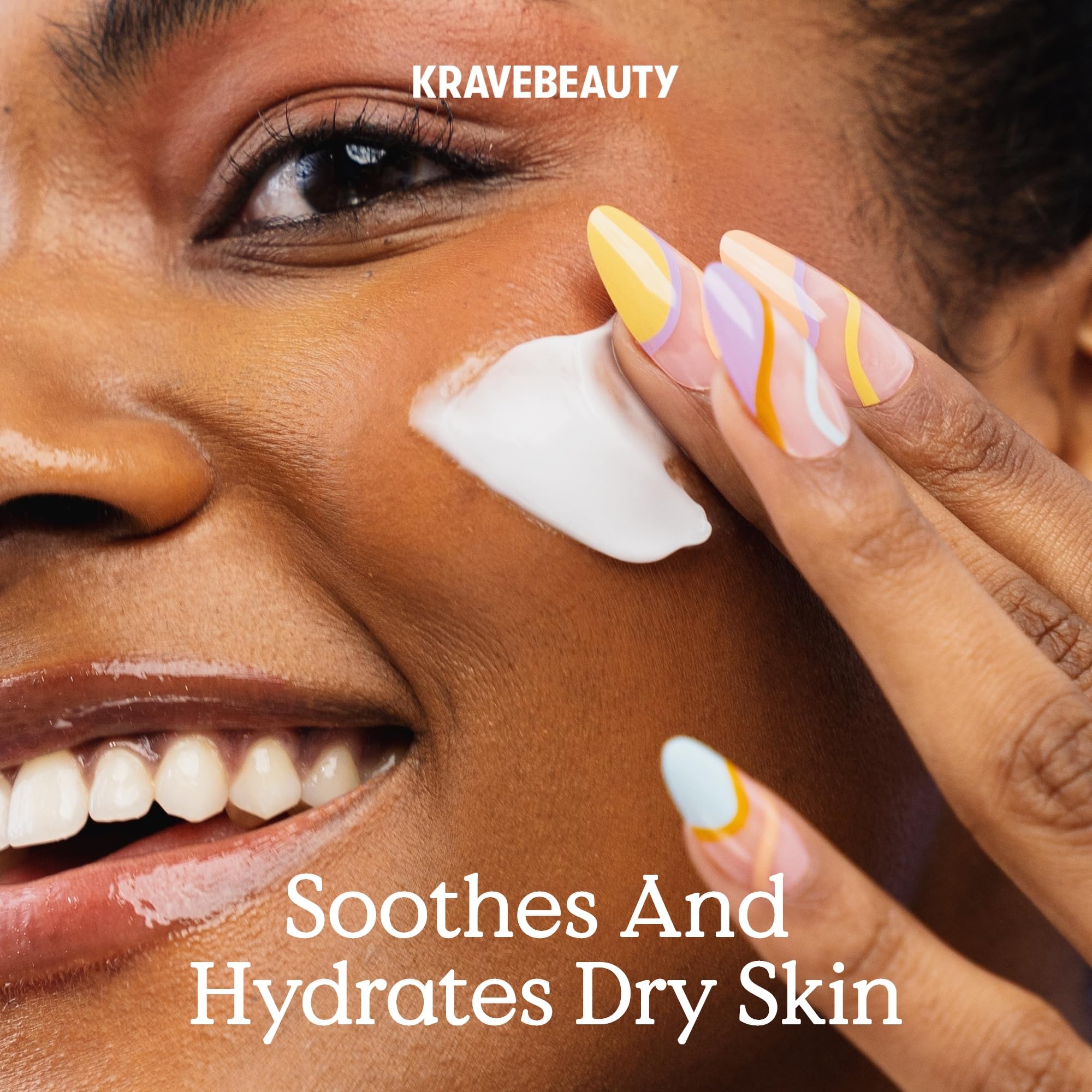 Applying a small amount of KraveBeauty Oat So Simple Water Cream for daily moisture.