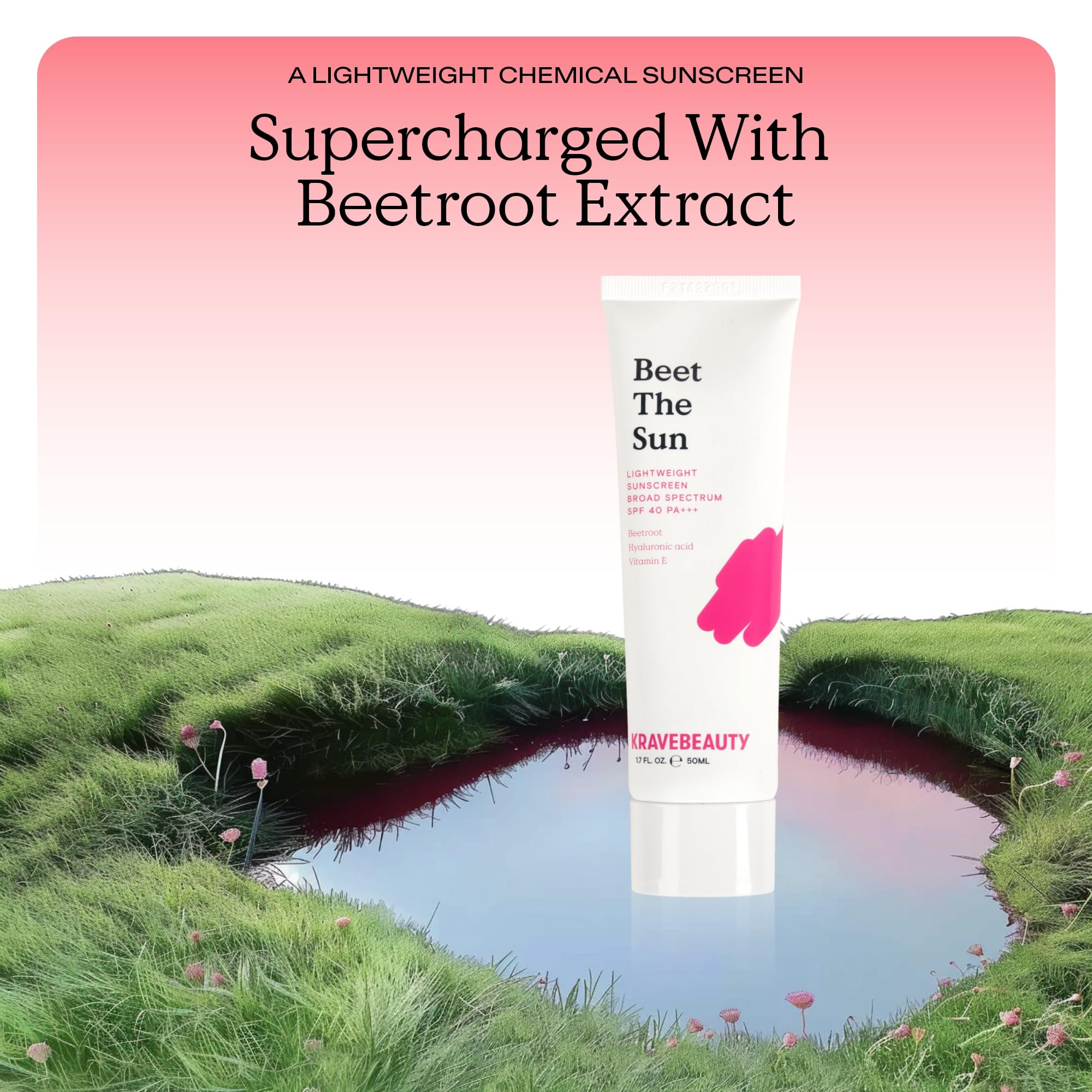 Packaging of Beet The Sun SPF 40 highlighting recyclable materials
