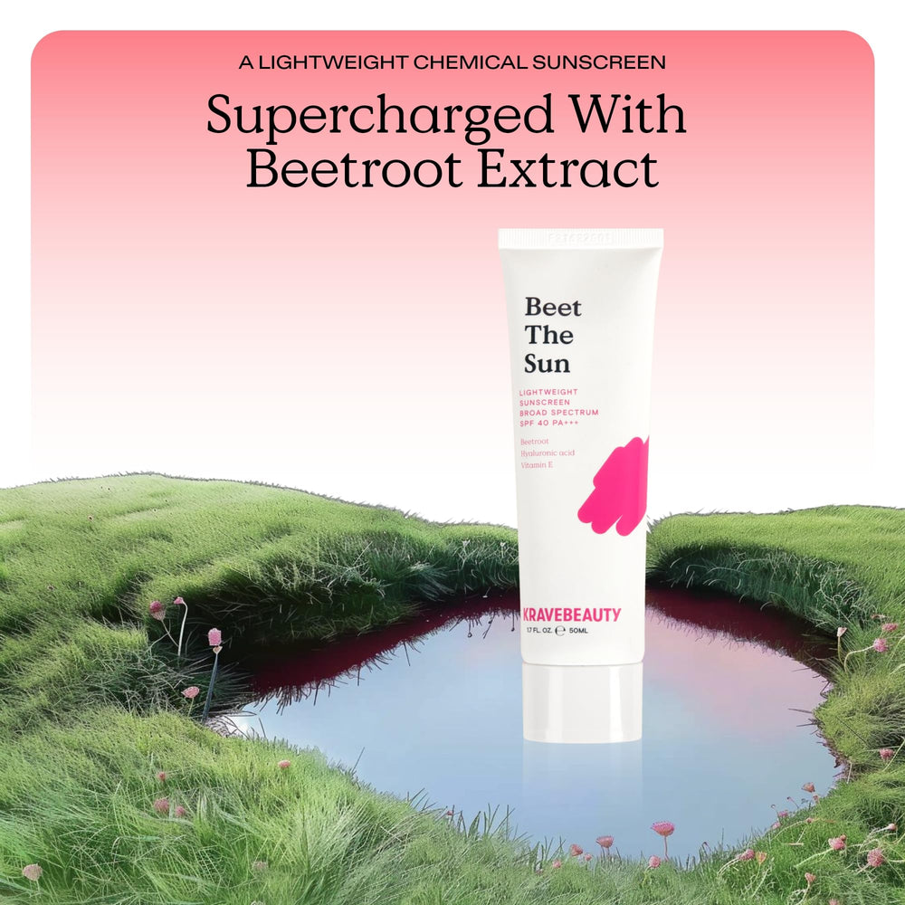 Packaging of Beet The Sun SPF 40 highlighting recyclable materials