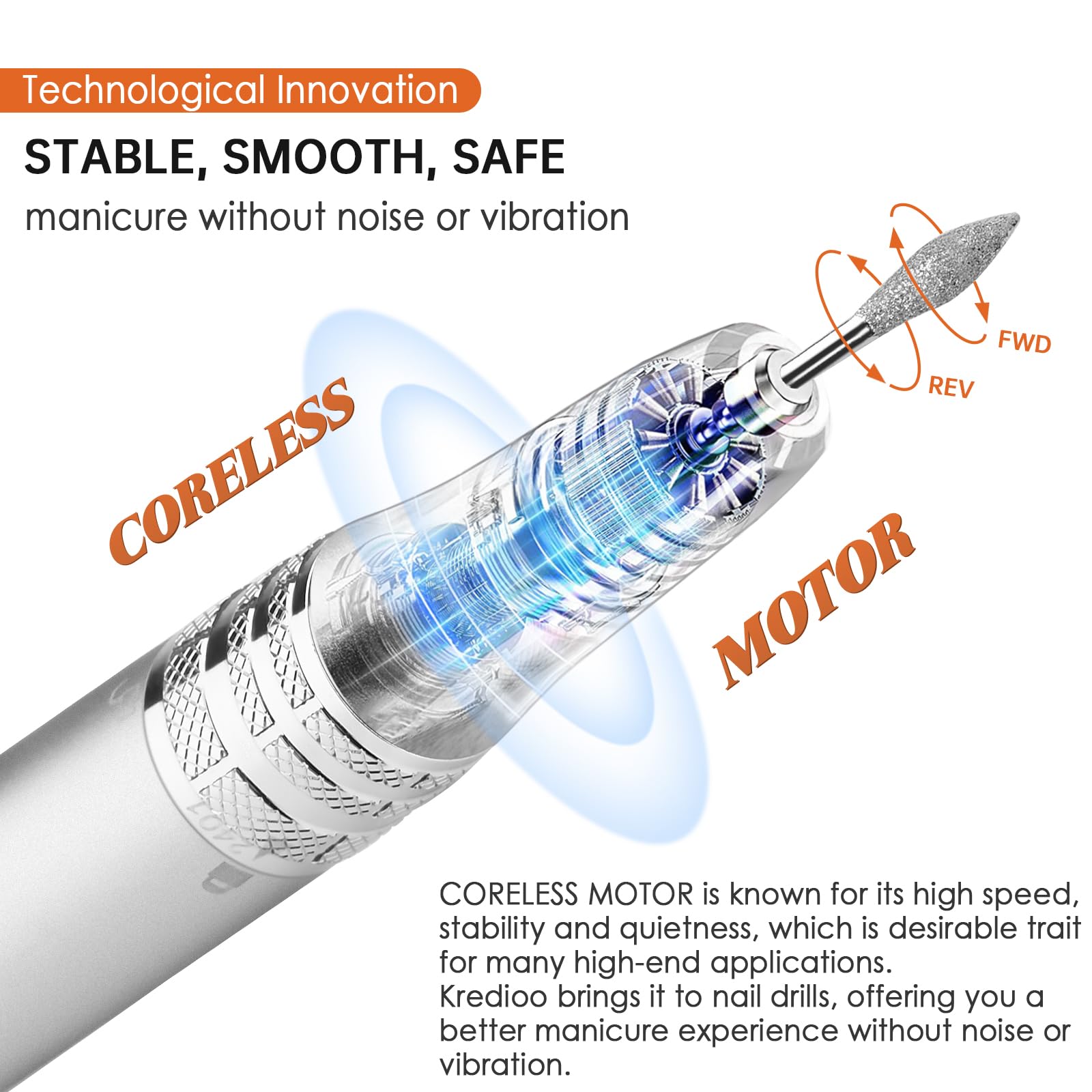 Kredioo Nail Drill hand piece showcasing ergonomic grip for comfortable use.