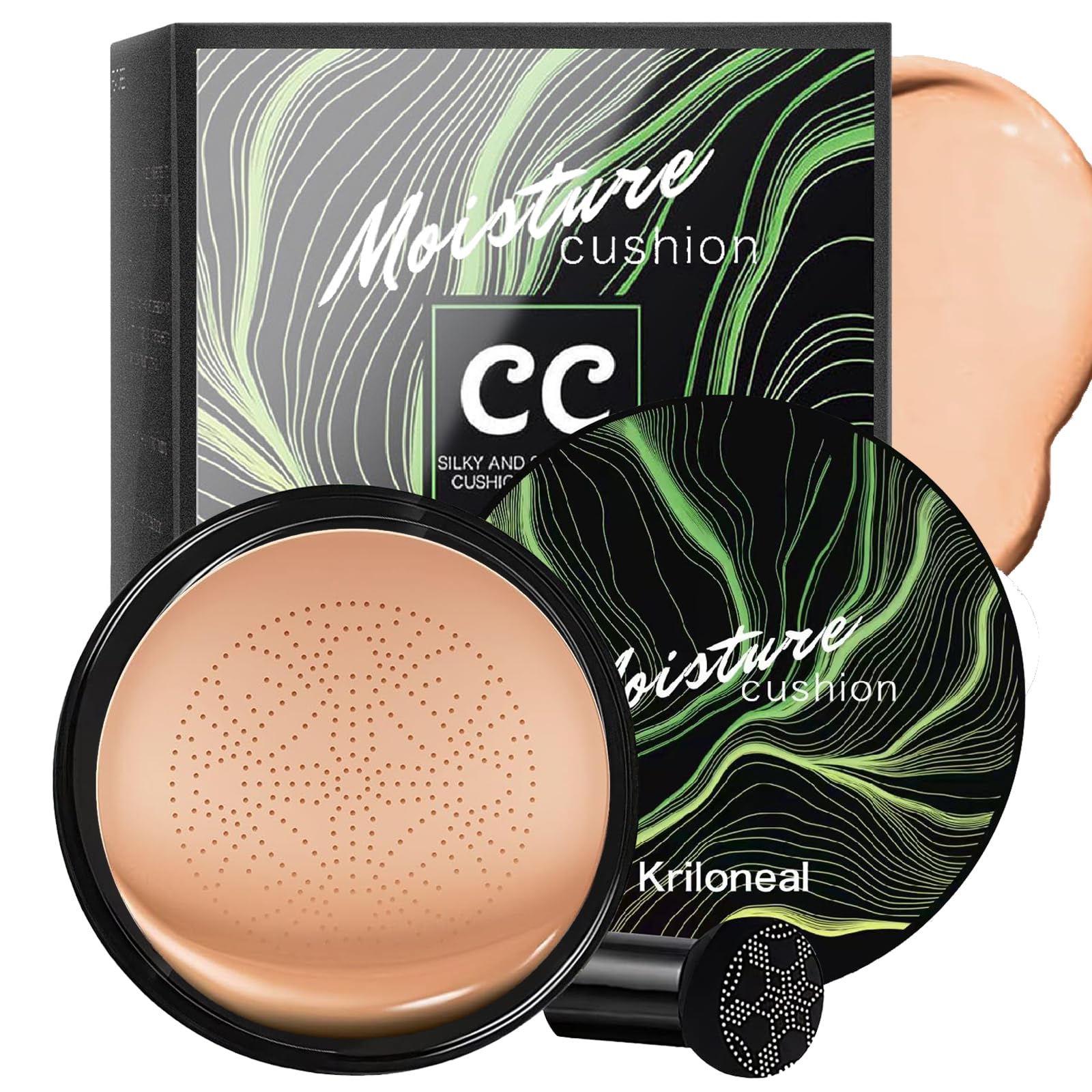 Kriloneal CC Cream Foundation with mushroom head applicator for easy stamp-and-blend coverage.