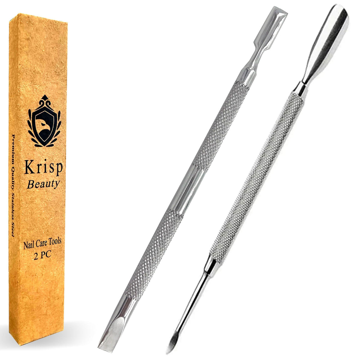 Krisp Beauty cuticle pusher dual-ended for gentle at-home cuticle care.