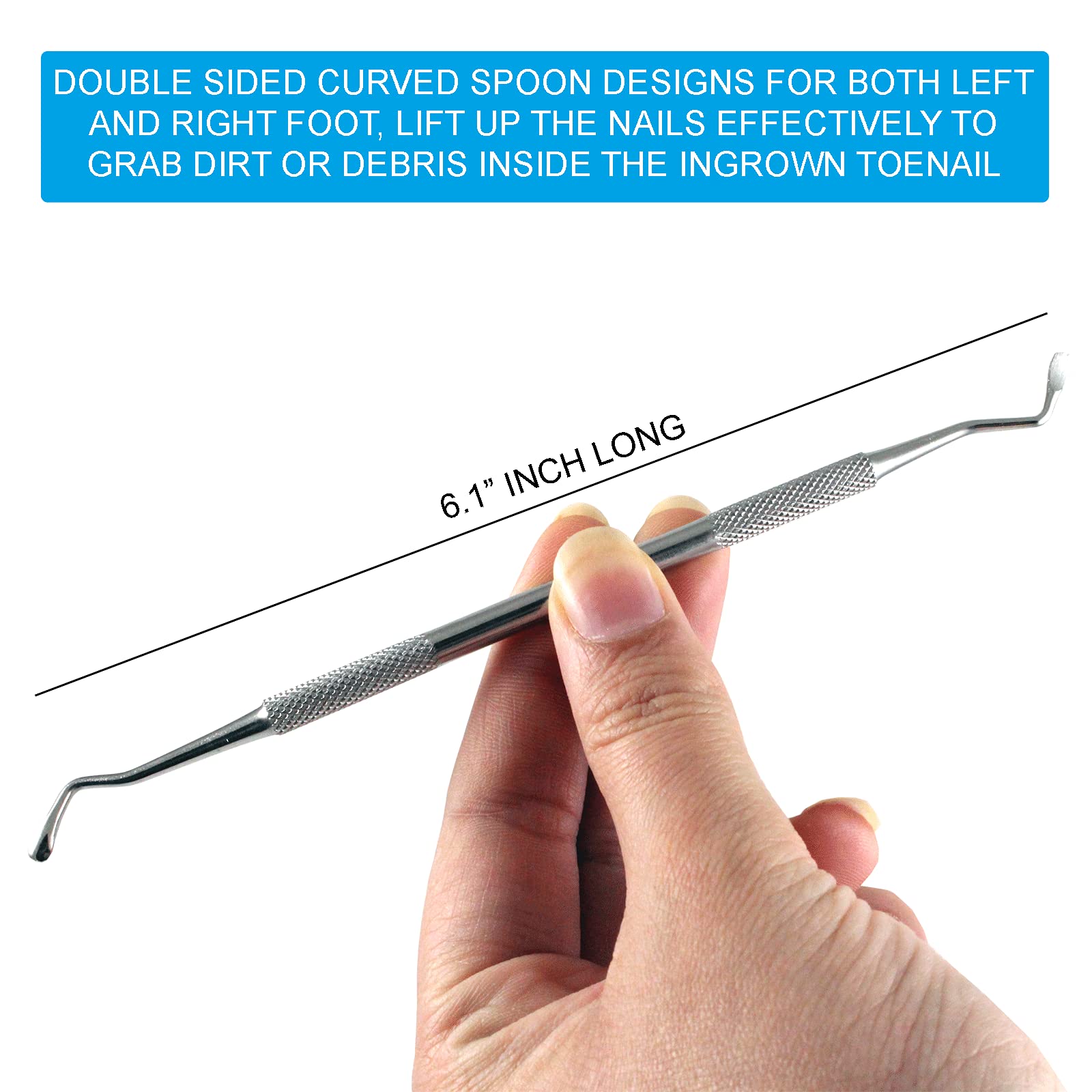Krisp Beauty under-nail cleaner tool close-up showing dual-ended design for thorough cleaning.