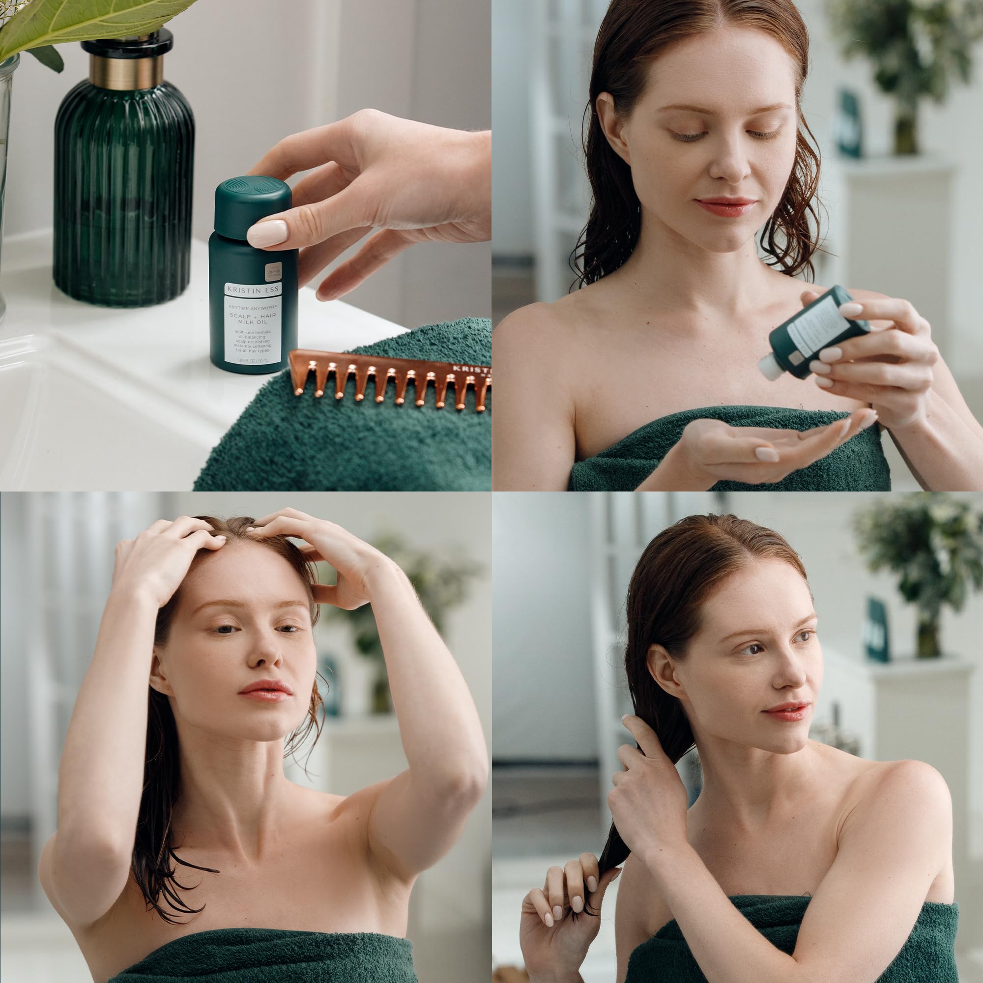 Kristin Ess Anytime Anywhere Hair Glow and Shine after use on hair fibers.