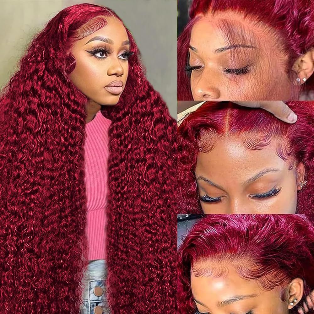 KRKRYQ 99J burgundy deep wave front view shows natural hairline for versatile styling.