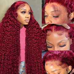 KRKRYQ 99J burgundy deep wave front view shows natural hairline for versatile styling.