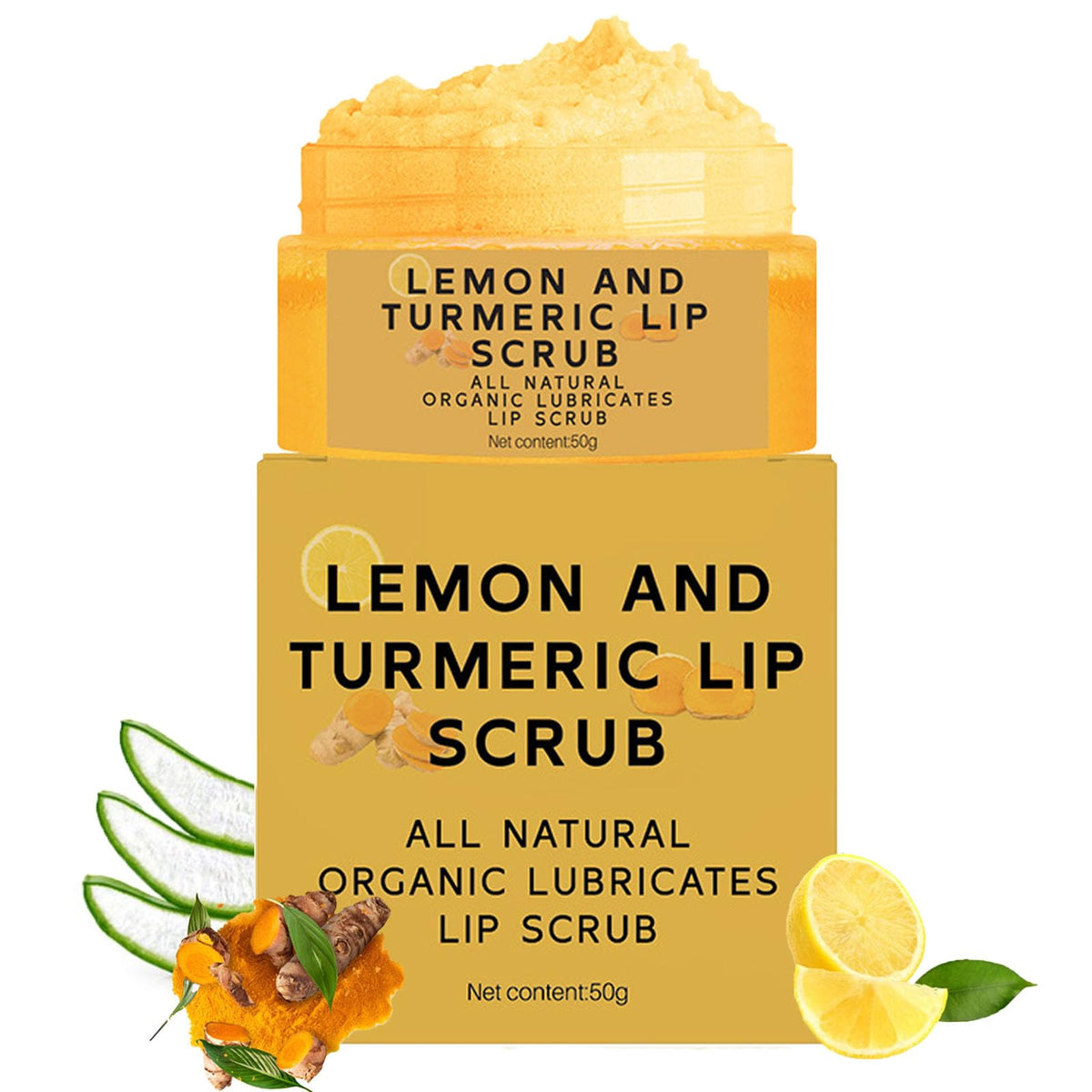 Krmspe turmeric lemon lip scrub jar demonstrating gentle exfoliation for smoother lips