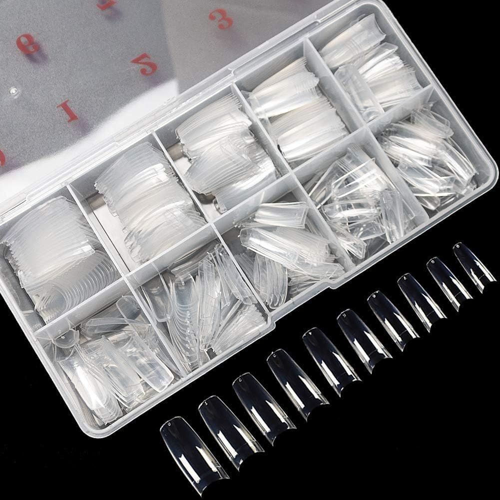 Krofaue 500pcs clear nail tips for versatile gel, acrylic, and dip applications