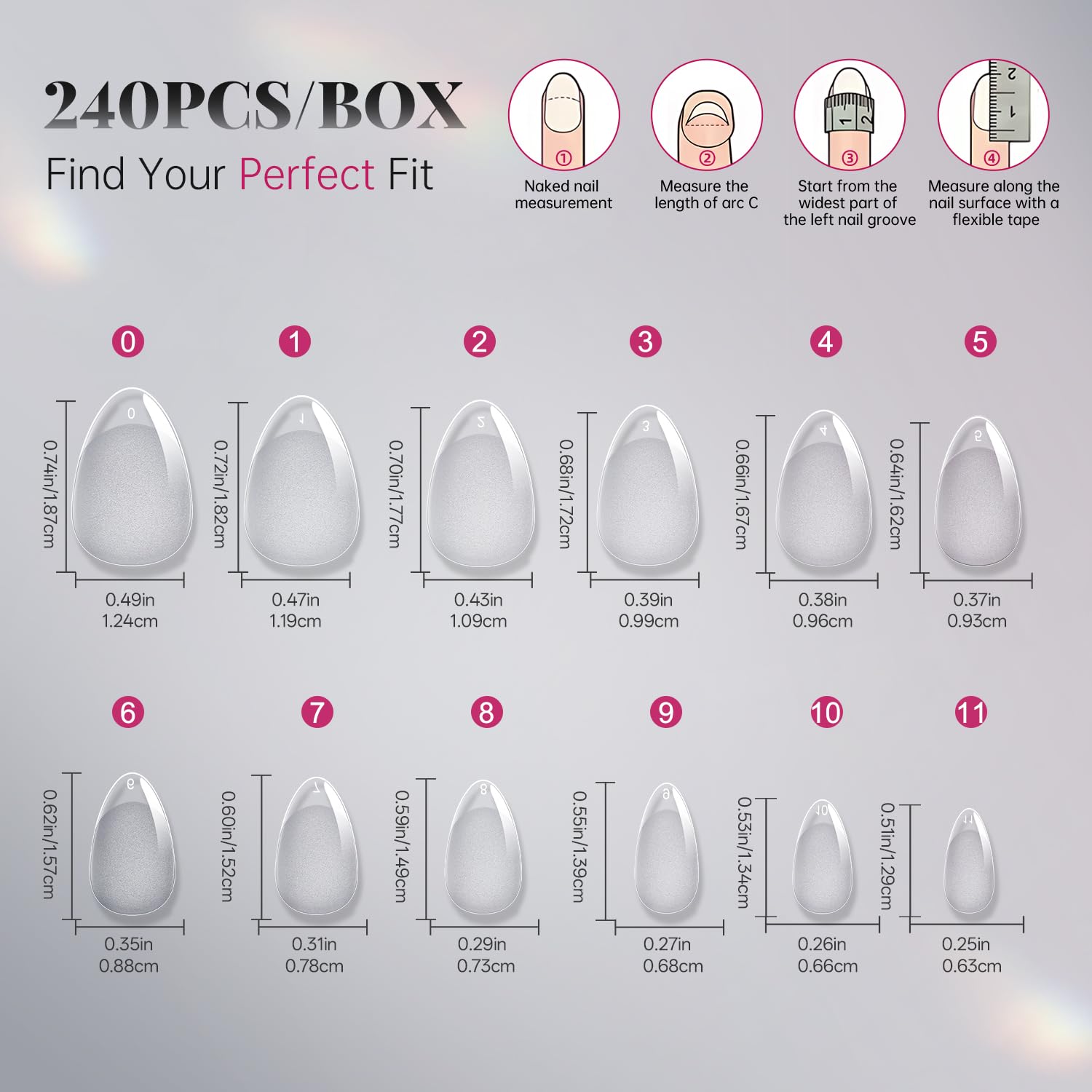 Krofaue Almond Nail Tips 12 sizes labels help find perfect fit quickly