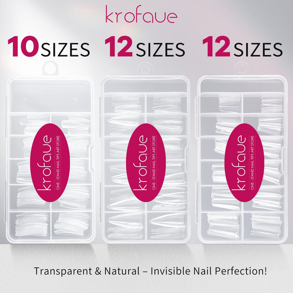 krofaue clear coffin nail tips for dramatic lengths