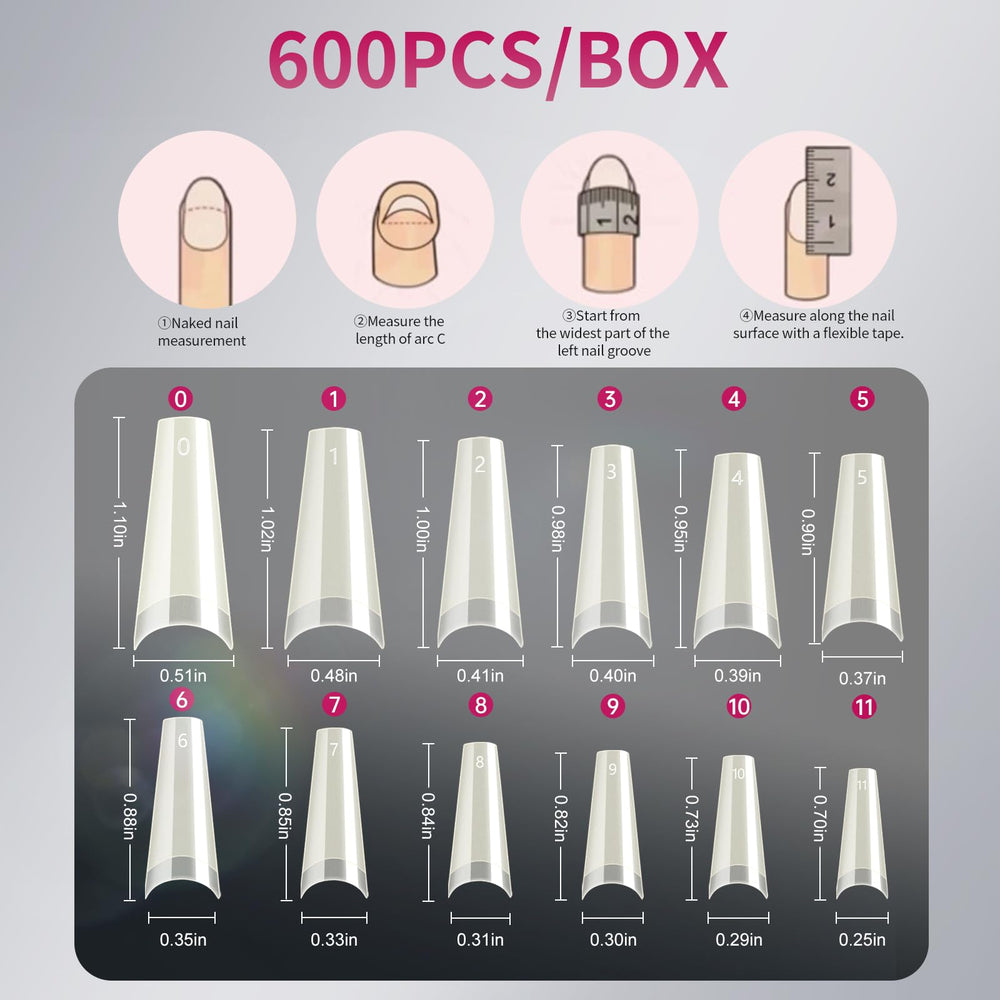 Krofaue coffin half-cover nail tips with 12 sizes numbered for precise fit.