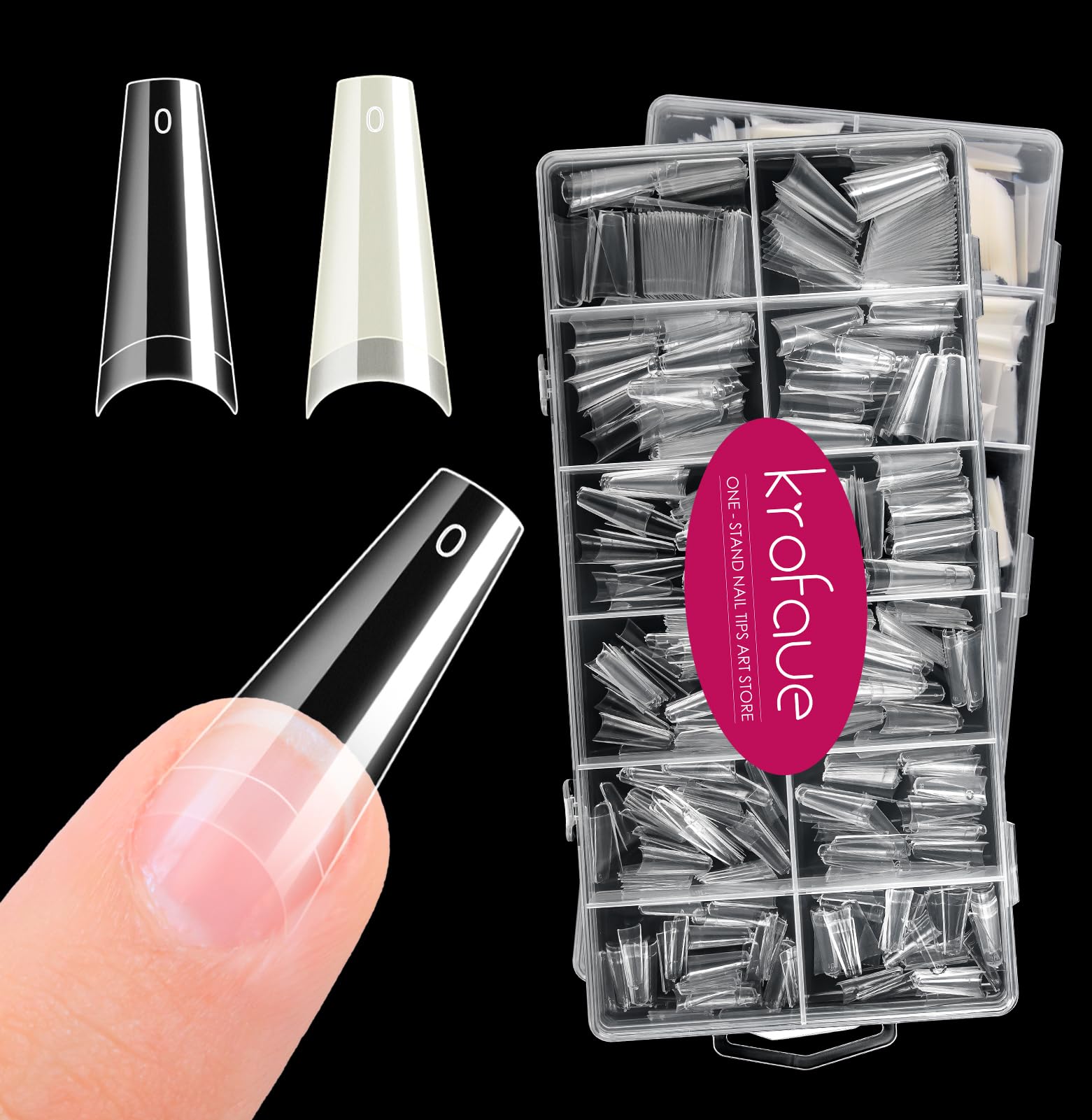 krofaue coffin nail tips 1200pcs box for easy selection and storage